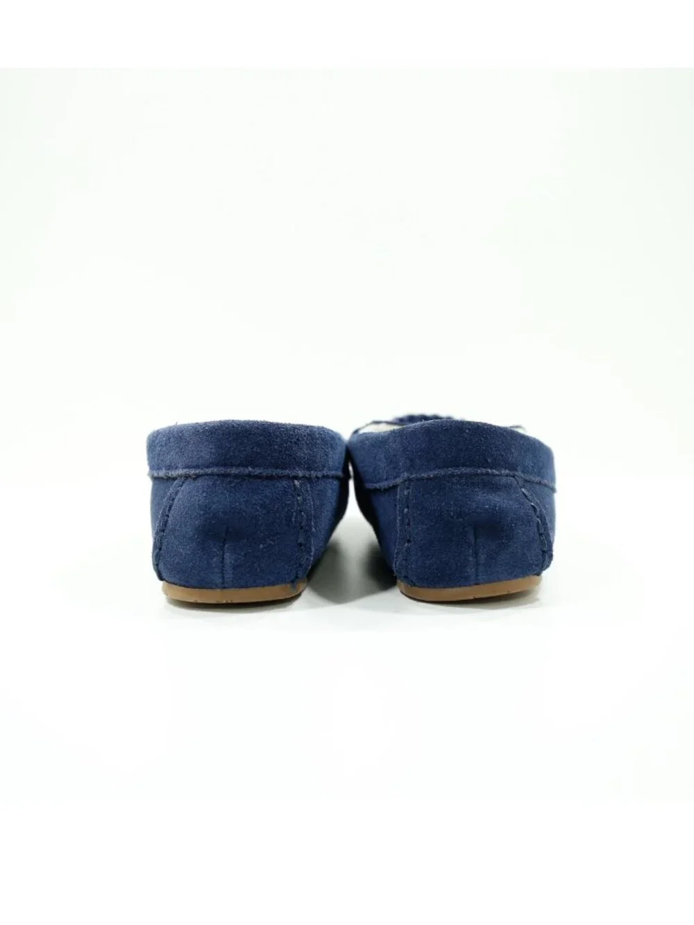 Lands' End Blue Suede Faux-Fur Lined Moccasin Slippers - Boys' 4